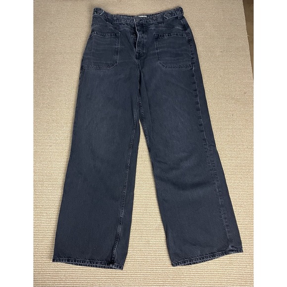 We The Free Denim - We The Free Womens 31 Jeans Black Baggy Straight Leg 100% Cotton Utility
